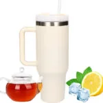 Extralink Ποτήρι Θερμός Πλαστικό 1.2lt Beige με Καλαμάκι και Λαβή