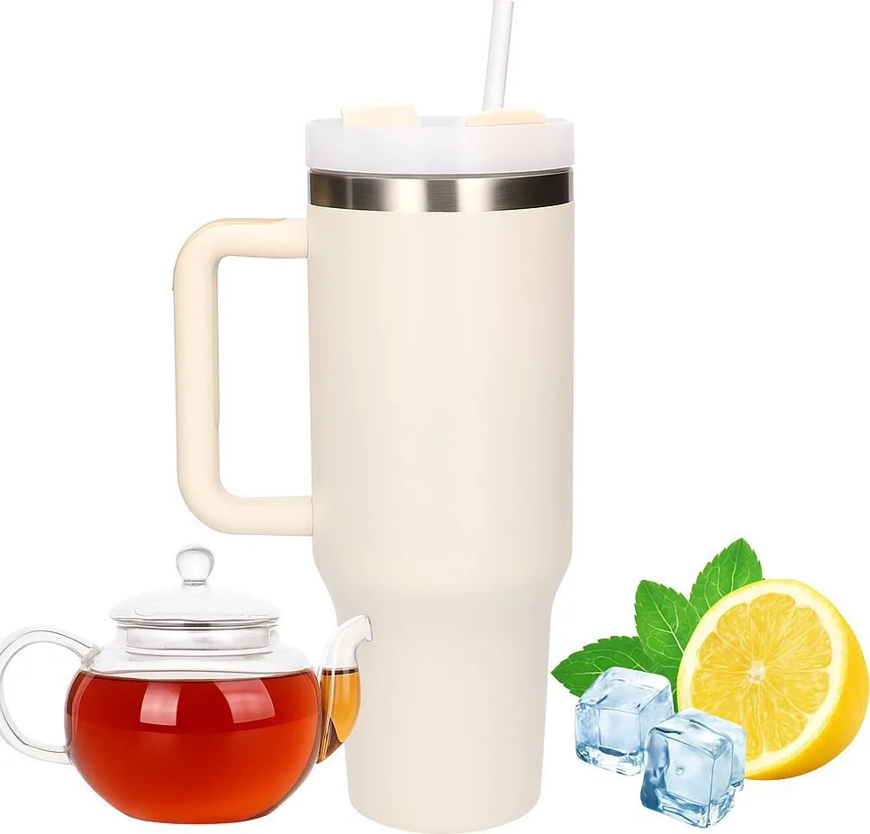 20250821111326_extralink_koupa_thermos_1_2lt_beige_me_kalamaki_kai_lavi Extralink Ποτήρι Θερμός Πλαστικό 1.2lt Beige με Καλαμάκι και Λαβή - Image 1