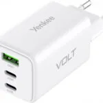 Yenkee Φορτιστής Χωρίς Καλώδιο GaN με Θύρα USB-A και 2 Θύρες USB-C 65W Power Delivery / Quick Charge 2.0 Λευκός (YAC G65 VOLT)