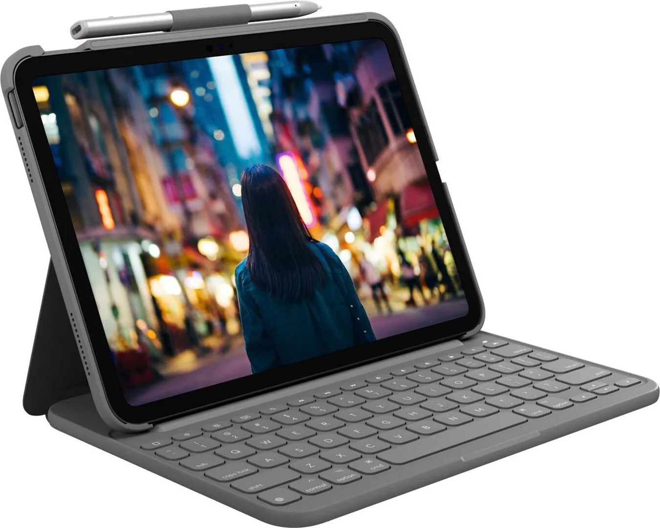 Logitech Bluetooth Slim Folio Flip Cover με Πληκτρολόγιο στα Γερμανικά Γκρι (iPad 2022 10.9'') - Image 1
