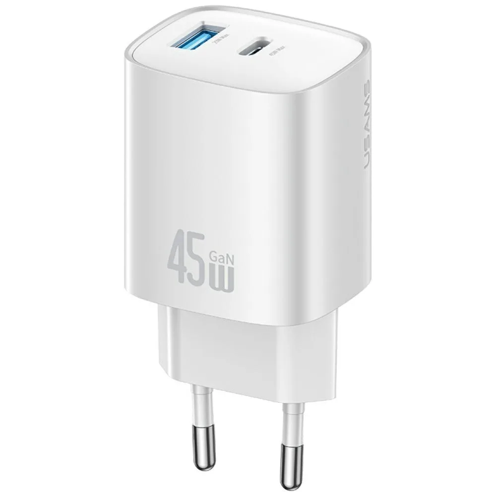 Usams Φορτιστής Χωρίς Καλώδιο GaN με Θύρα USB-A και Θύρα USB-C 45W Power Delivery Ασημί (CC290) - Image 1