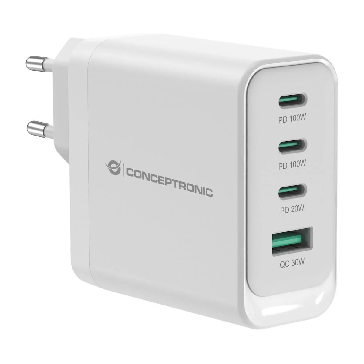 Conceptronic Φορτιστής Χωρίς Καλώδιο GaN με Θύρα USB-A και 3 Θύρες USB-C 100W Power Delivery / Quick Charge 3.0 Λευκός (ALTHEA22W100) - Image 1