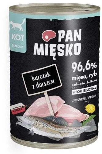 Pan Miesko Υγρή Τροφή για Ενήλικες Γάτες σε Κονσέρβα με Κοτόπουλο και Μπακαλιάρο 400gr - Image 1
