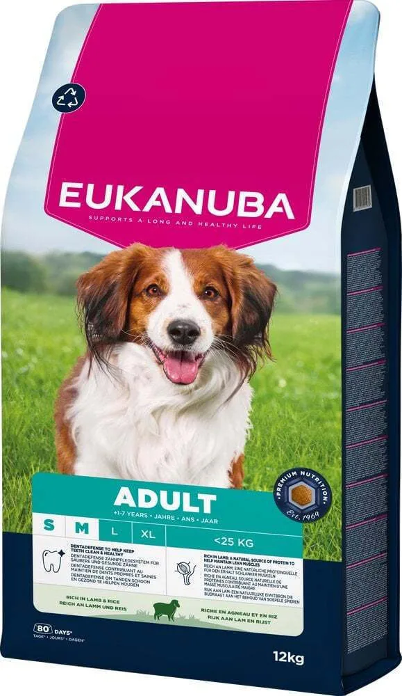 Eukanuba 12kg Ξηρά Τροφή για Ενήλικους Σκύλους Μικρόσωμων & Μεσαίων Φυλών με Αρνί και Ρύζι - Image 1