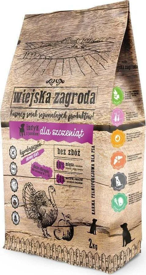 Wiejska Zagroda 2kg Ξηρά Τροφή για Κουτάβια με Γαλοπούλα και Μήλο - Image 1