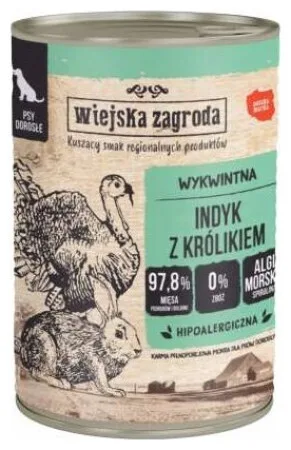 Wiejska Zagroda Υγρή Τροφή Σκύλων σε Κονσέρβα με Γαλοπούλα και Κουνέλι 400gr - Image 1