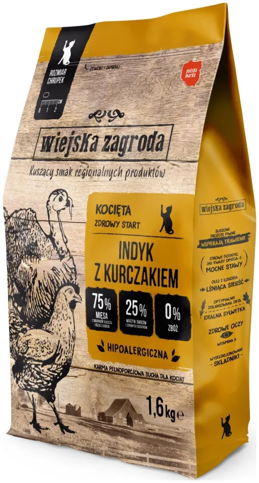 Wiejska Zagroda Ξηρά Τροφή Γάτας με Γαλοπούλα / Κοτόπουλο 1.6kg - Image 1