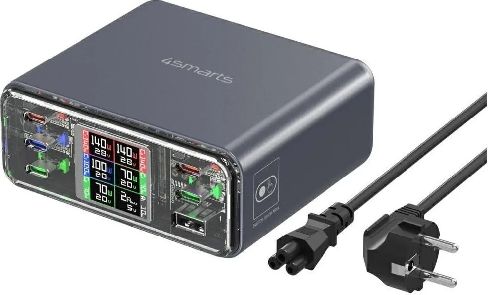 20251020104024_4smarts_vasi_fortisis_gan_me_thyra_usb_a_kai_5_thyres_usb_c_140w_power_delivery_quick_charge_3_0_quick_charge_4_se_gri_chroma_540360 4Smarts Βάση Φόρτισης GaN με Θύρα USB-A και 5 Θύρες USB-C 140W Power Delivery / Quick Charge 3.0 / Quick Charge 4+ σε Γκρι χρώμα (540360) - Image 1