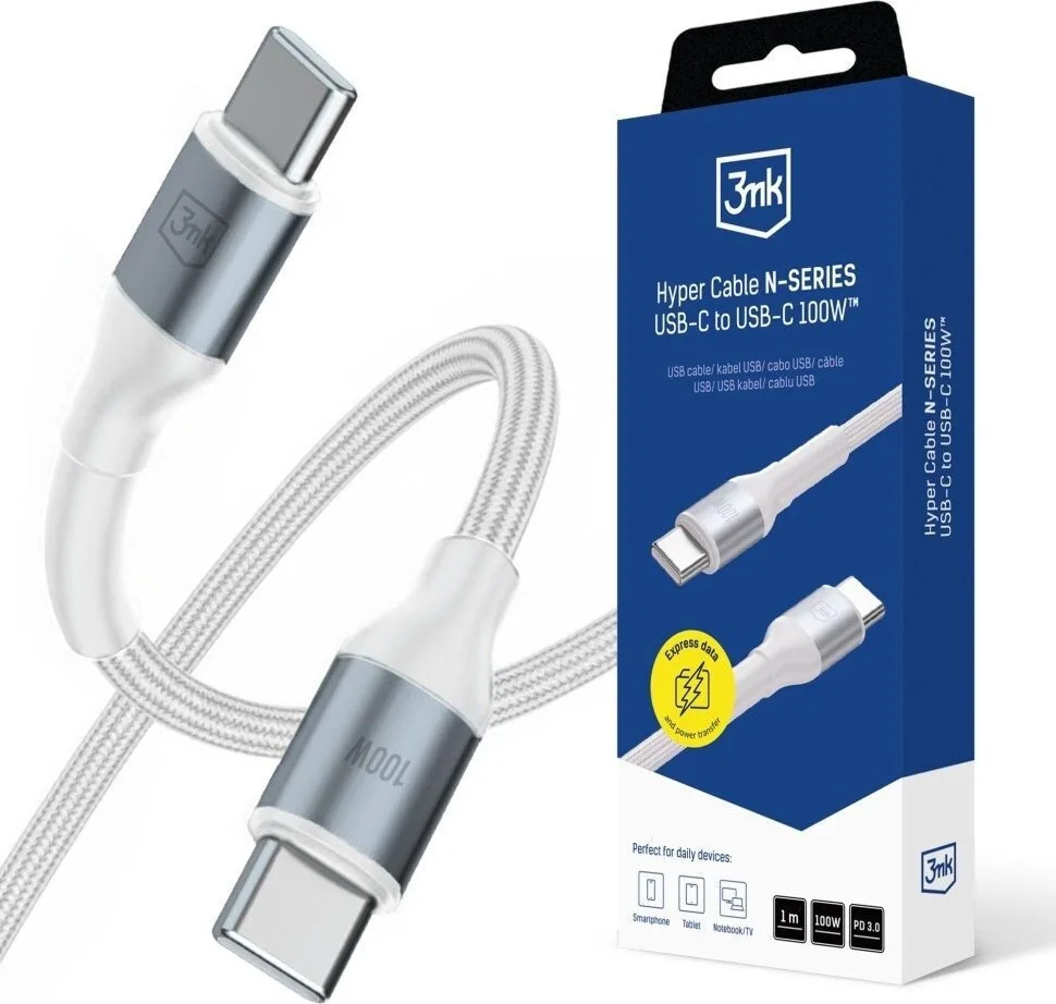 20251023103712_3mk_usb_2_0_cable_usb_c_male_usb_c_100w_leyko_1m 3MK USB 2.0 Cable USB-C male - USB-C 100W Λευκό 1m - Image 1
