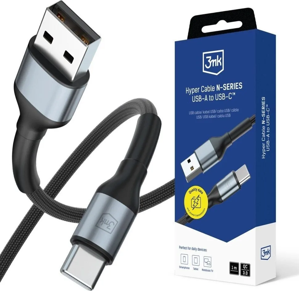 20251023105955_3mk_hyper_usb_2_0_cable_usb_c_male_usb_a_18w_mayro_1m 3MK Hyper USB 2.0 Cable USB-C male - USB-A 18W Μαύρο 1m - Image 1