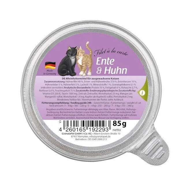 Granatapet Filet Á La Carte Duck Chicken Wet Cat Food 85g - Image 1