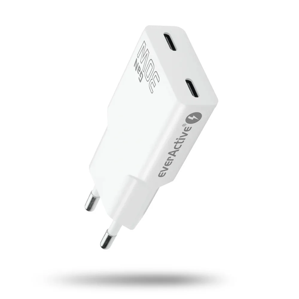 everActive Φορτιστής Χωρίς Καλώδιο GaN με 2 Θύρες USB-C 30W Power Delivery / Quick Charge 3.0 Λευκός (SC-385Q) - Image 1