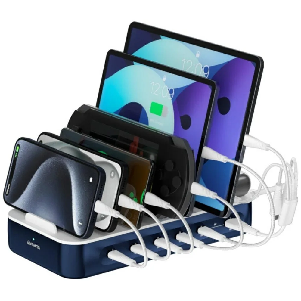 20251104132911_4smarts_vasi_fortisis_me_thyra_usb_a_kai_5_thyres_usb_c_100w_power_delivery_se_mple_chroma_541279_81 4Smarts Βάση Φόρτισης με Θύρα USB-A και 5 Θύρες USB-C 100W Power Delivery σε Μπλε χρώμα (541279-81) - Image 1