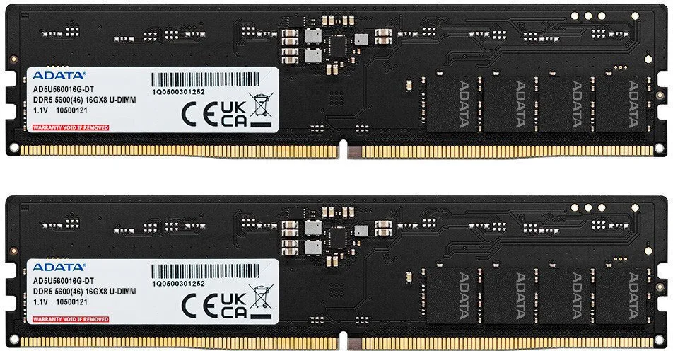 Adata DDR5 64GB RAM με 2x32GB Modules και Ταχύτητα 5600 για Desktop AD5U560032G-DT - Image 1