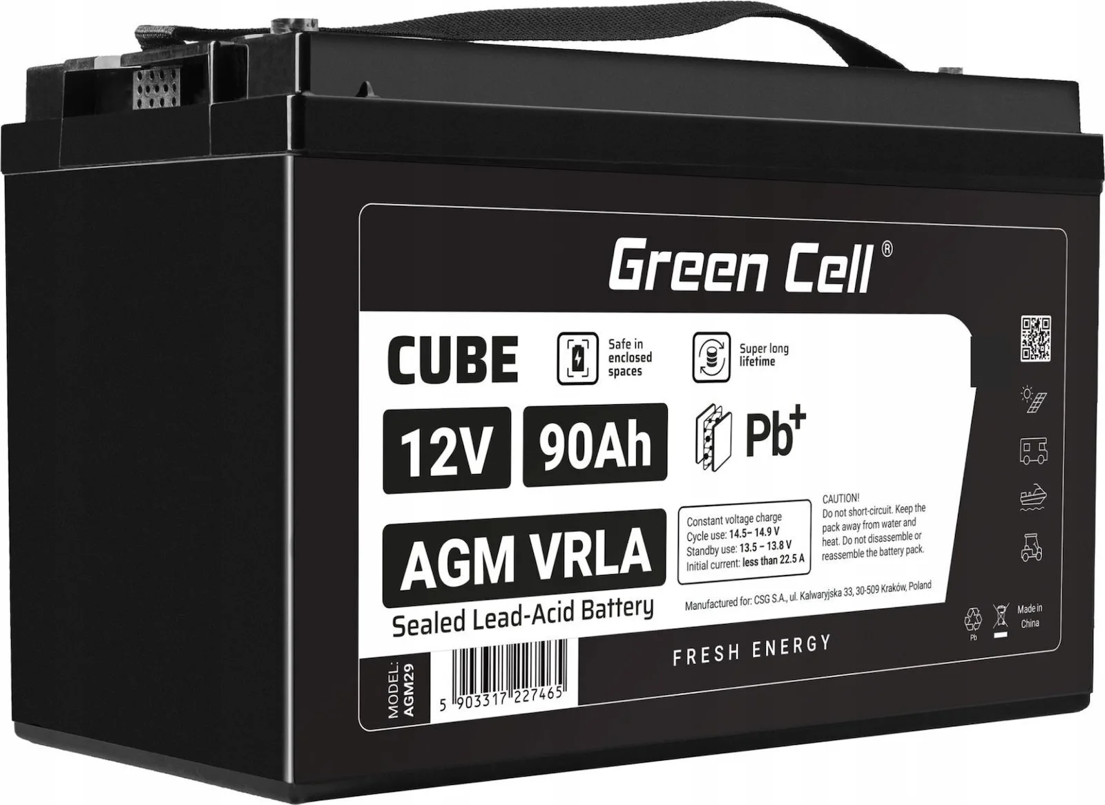 Green Cell Μπαταρία UPS με Χωρητικότητα 90Ah και Τάση 12V 1τμχ - Image 1
