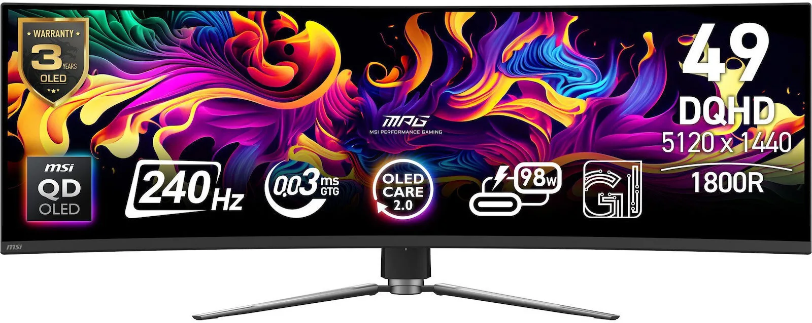 MSI MPG 491CQPXDE Ultrawide QD-OLED HDR Curved Gaming Monitor 49" 5120x1440 240Hz με Χρόνο Απόκρισης 0.03ms GTG - Image 1