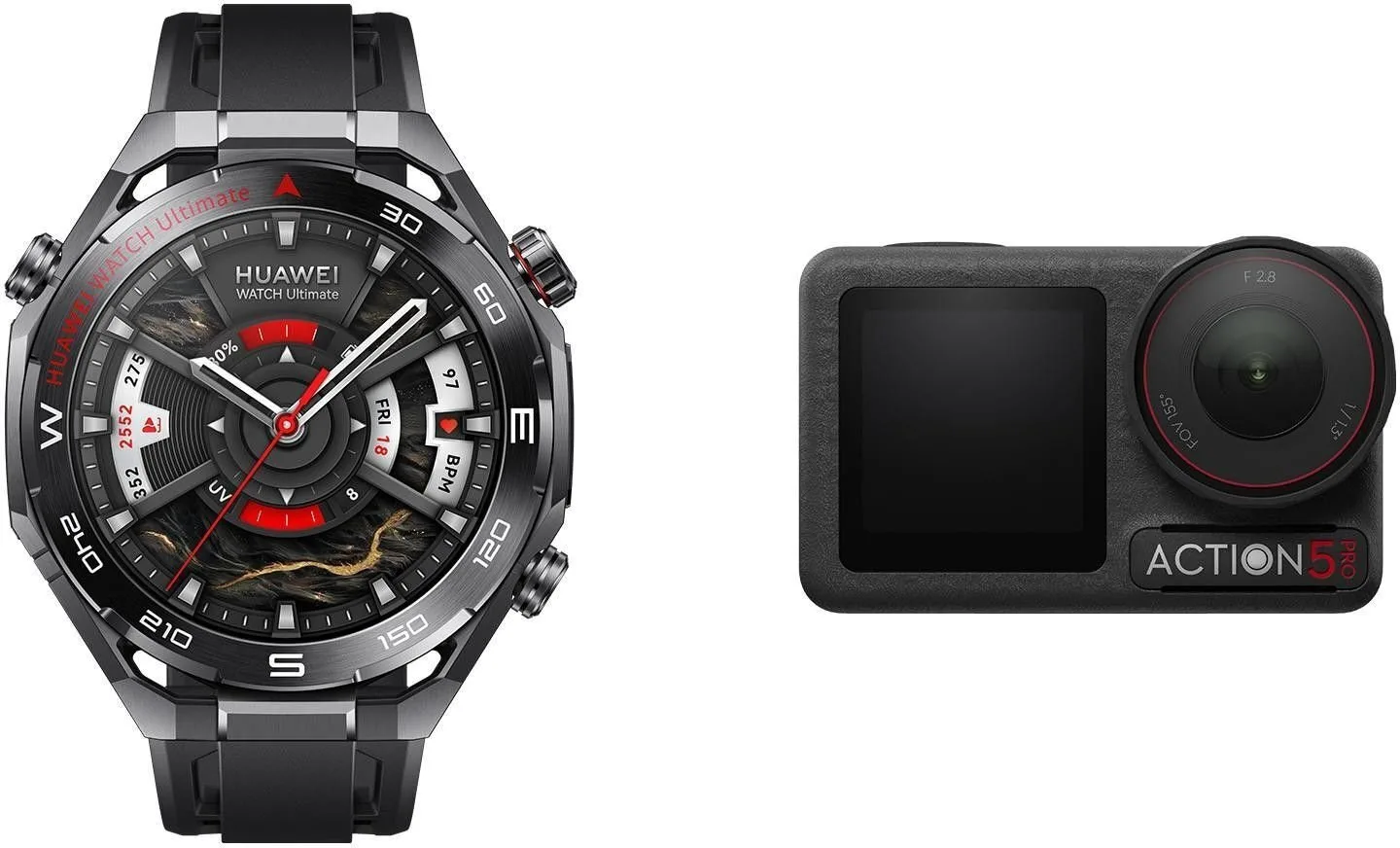 Huawei Watch Ultimate 2 & DJI Osmo Action 5 Pro Stainless Steel 48mm Αδιάβροχο με SIM και Παλμογράφο (Μαύρο) - Image 1