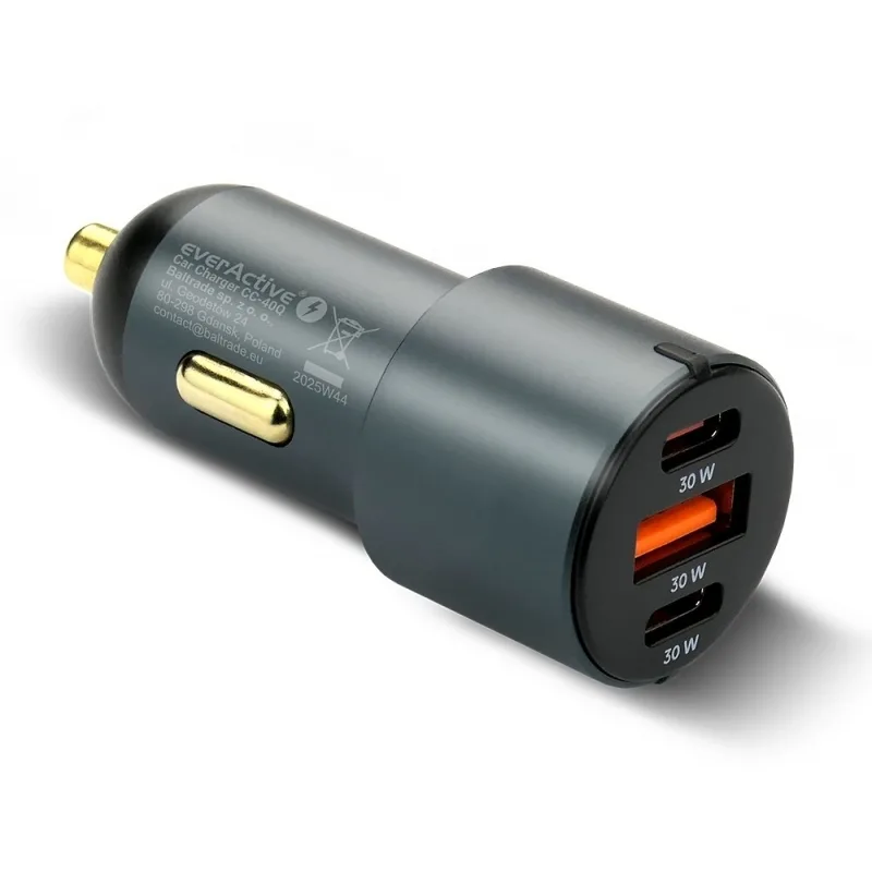 everActive Φορτιστής Αυτοκινήτου 60W με Θύρες: 1xUSB 2xType-C CC-40Q - Image 1