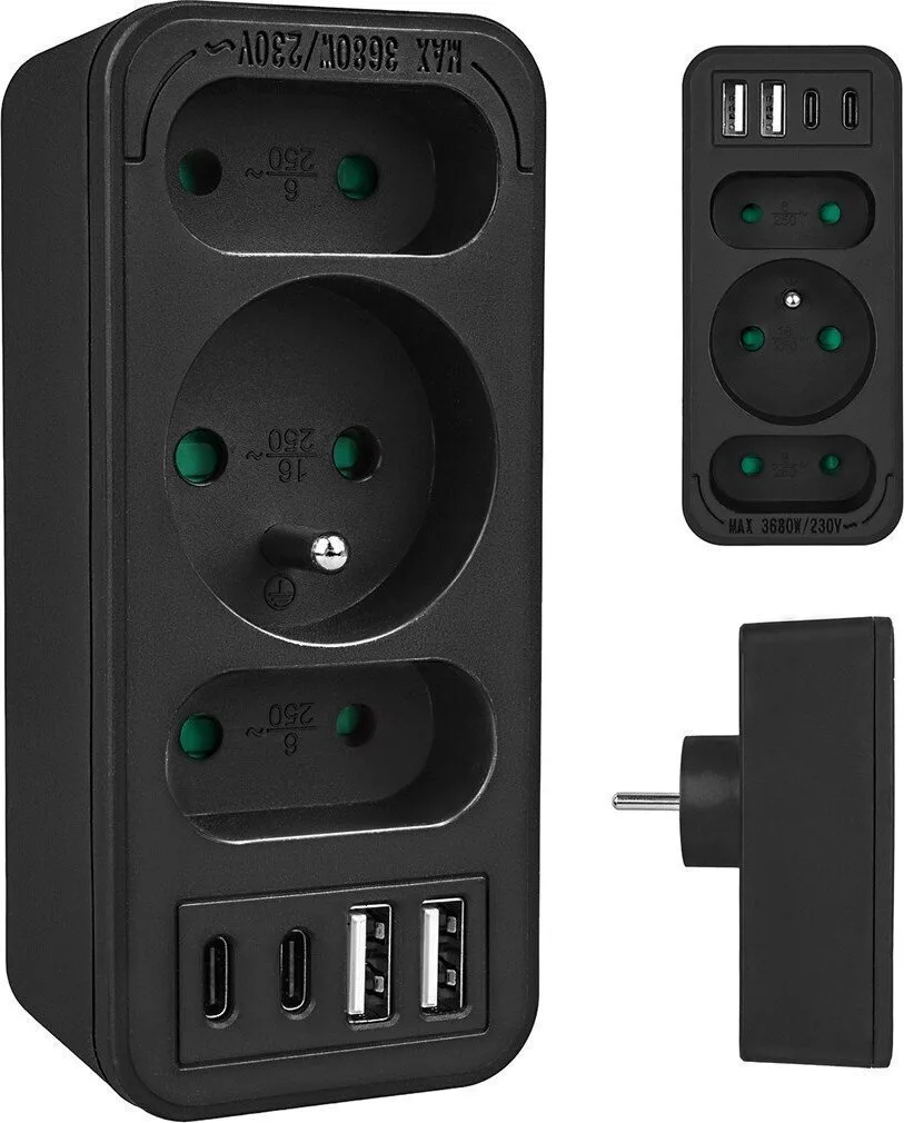 Maclean Energy Πολύπριζο 3 Θέσεων με 4 USB-A και 2 USB-C Χωρίς Καλώδιο MCE248 - Image 1