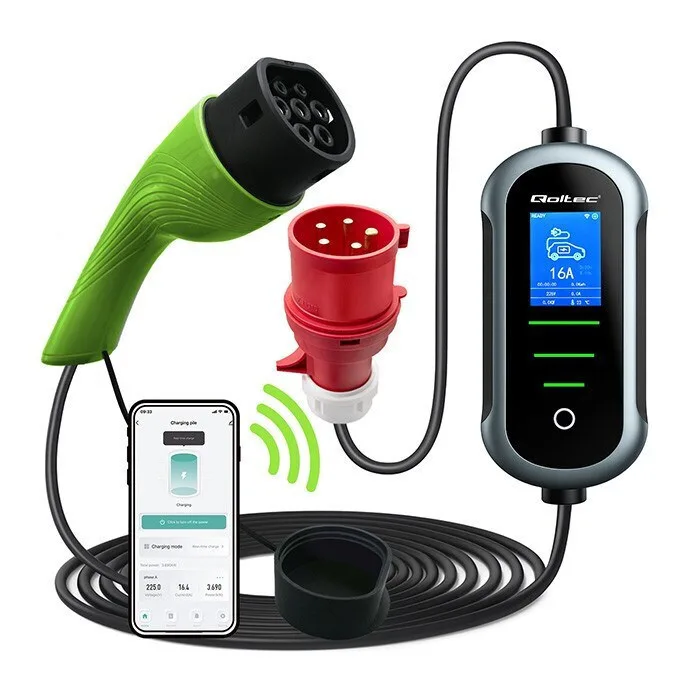 Qoltec Φορητός Τριφασικός Σταθμός Φόρτισης 11kW με Ενσωματωμένο Καλώδιο Type 2 (52436) - Image 1