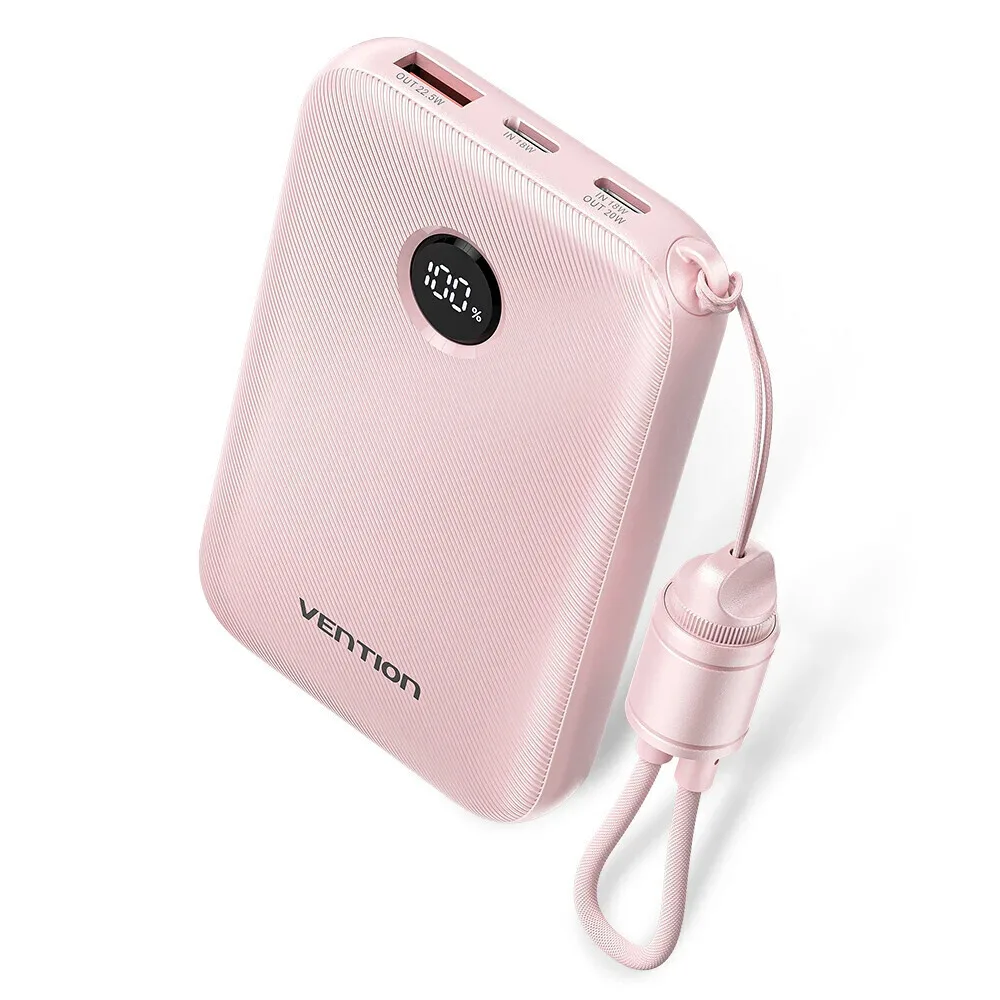 Vention Power Bank 10000mAh 22.5W με Θύρα USB-A και Θύρα USB-C Ροζ - Image 1