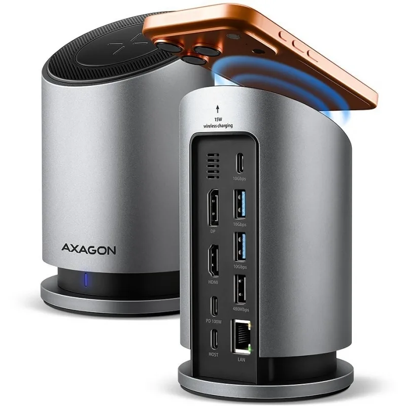 Axagon HMC-WL9 USB-C Docking Station με HDMI/DisplayPort 4K PD Ethernet και σύνδεση 2 Οθονών Ασημί - Image 1