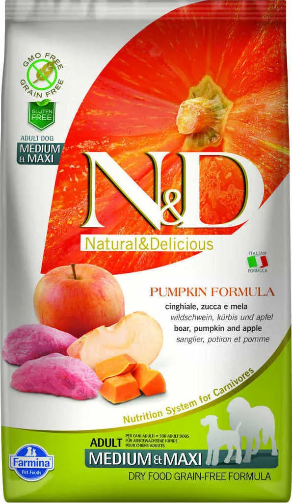 Farmina N&D Pumpkin Medium & Maxi 12kg Ξηρά Τροφή χωρίς Σιτηρά για Ενήλικους Σκύλους Μεσαίων & Μεγαλόσωμων Φυλών με Χοιρινό και Κολοκύθα - Image 1