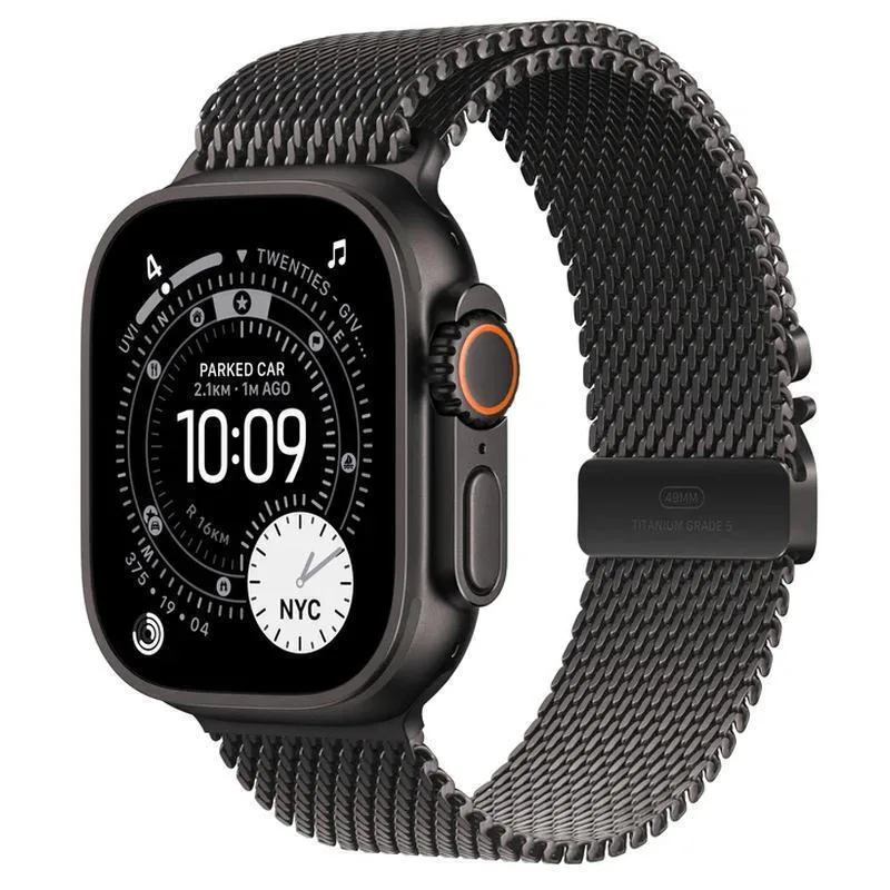 Apple Watch Ultra 3 Titanium 49mm Αδιάβροχο με eSIM και Παλμογράφο (Black Titanium Case with Black Titanium Milanese Loop - Medium) - Image 1