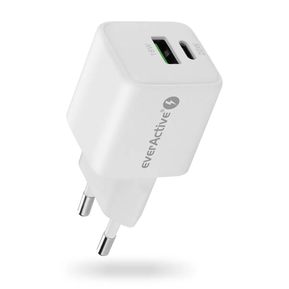 everActive Φορτιστής Χωρίς Καλώδιο GaN με Θύρα USB-A και Θύρα USB-C 20W Power Delivery / Quick Charge 3.0 Λευκός (SC-330Q) - Image 1
