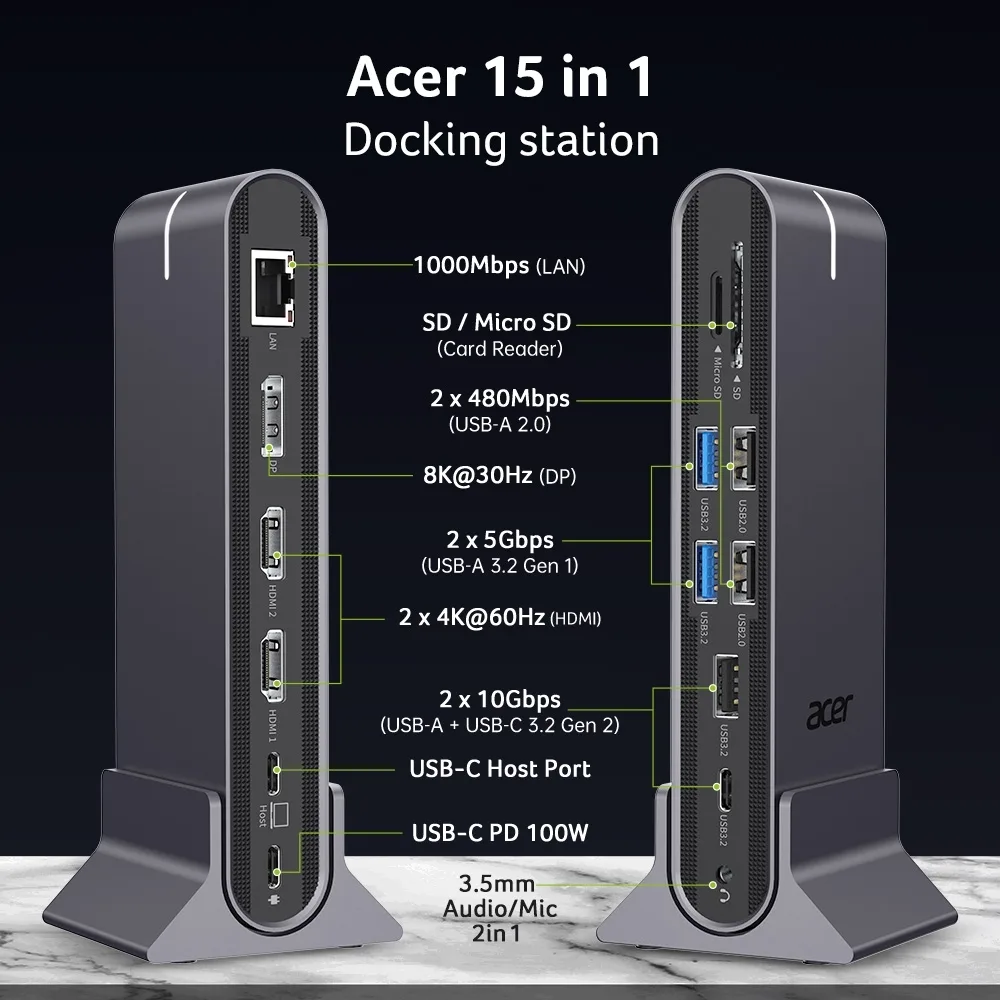 Acer USB-C Docking Station με HDMI/DisplayPort 4K PD Ethernet Γκρι (HP.DSCAB.022) - Image 1