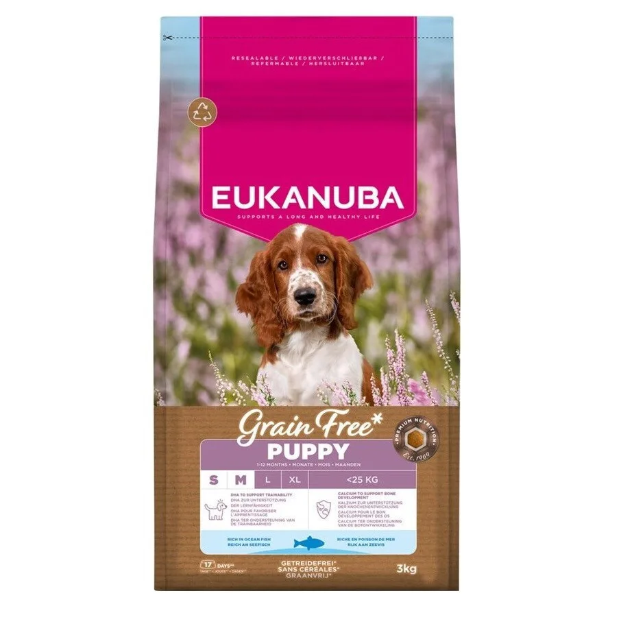 Eukanuba 3kg Ξηρά Τροφή χωρίς Σιτηρά για Κουτάβια Μικρόσωμων & Μεσαίων Φυλών με Ψάρια - Image 1