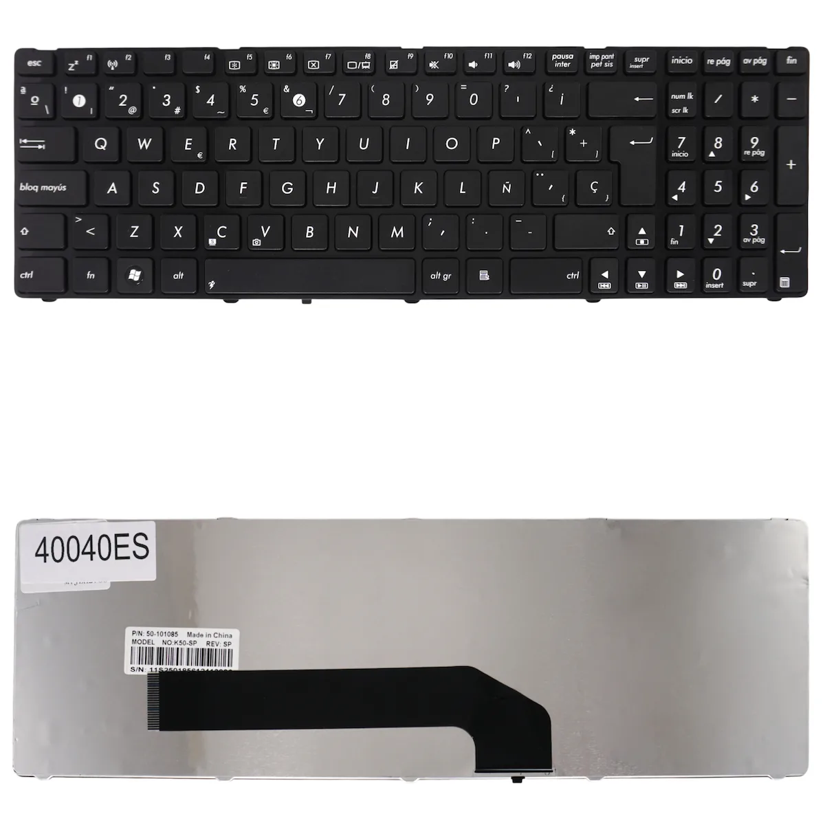 Teclado Español Para Portátil Spanish Laptop Keyboard Asus K50 K50c K50in K50ab K50ij K51 P50 X5di K70 X5ic X5dc K61 K62 50-101085 0kn0-el1us02 04gnv91kus00-2 V090562as1 Es Black Κωδ.40040es - Image 1