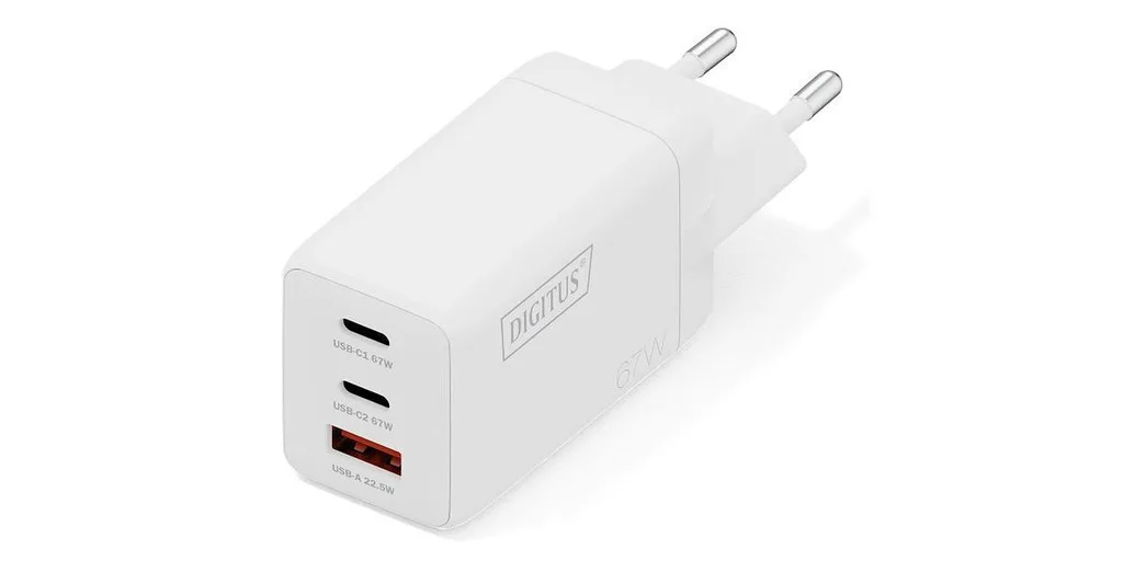 Digitus Φορτιστής Χωρίς Καλώδιο GaN με 2 Θύρες USB-A και Θύρα USB-C 67W Power Delivery Λευκός (DA-10303) - Image 1