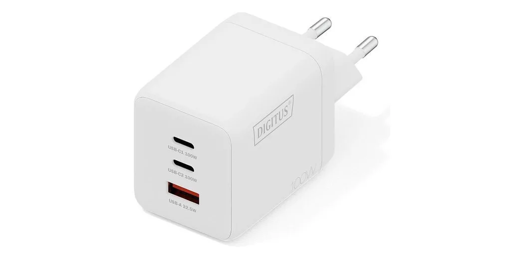 Digitus Φορτιστής Χωρίς Καλώδιο GaN με Θύρα USB-A και 2 Θύρες USB-C 100W Λευκός (DA-10304) - Image 1