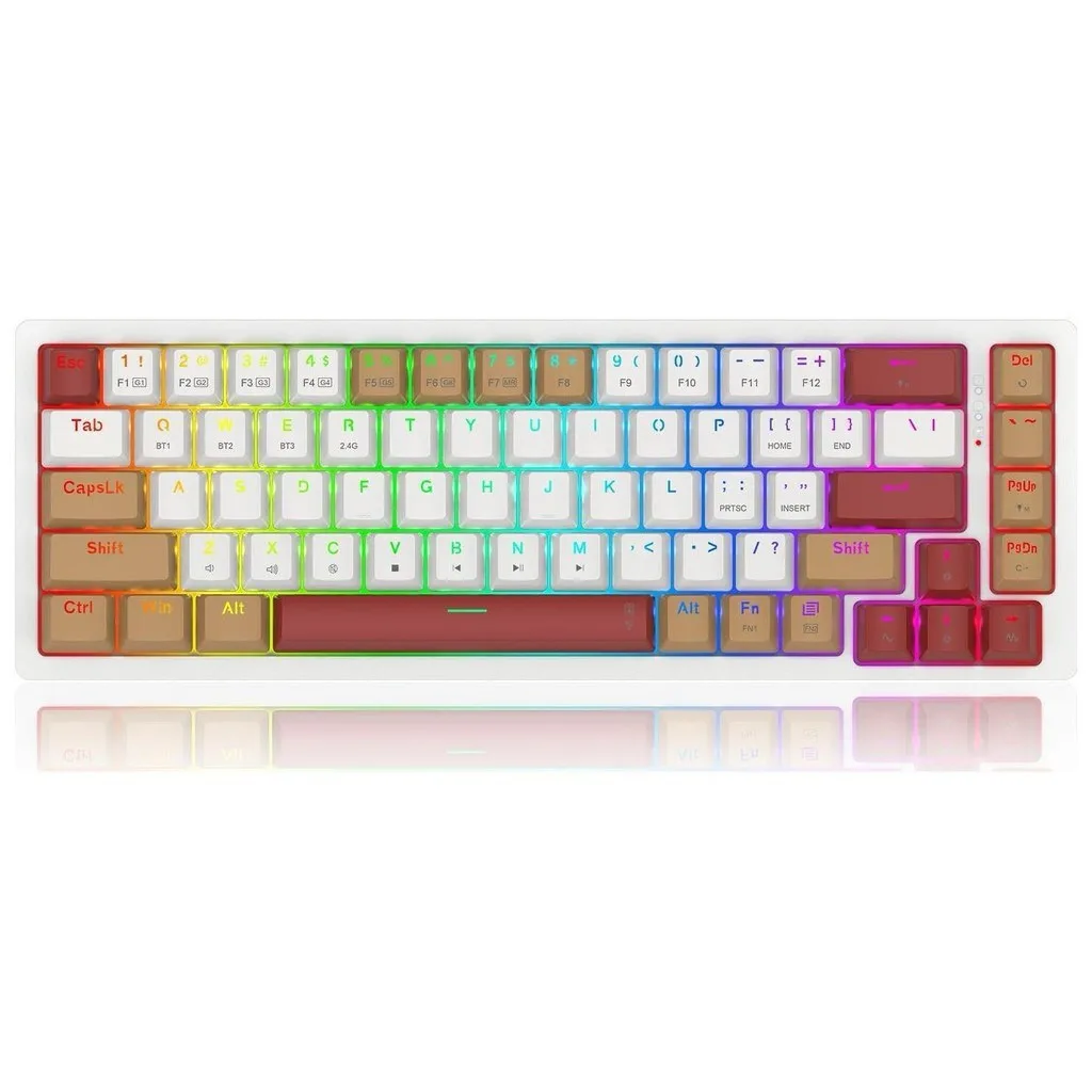 Redragon RAMMUS K677 PRO Ασύρματο Gaming Μηχανικό Πληκτρολόγιο 60% με Custom Brown διακόπτες και RGB φωτισμό (Αγγλικό US) Λευκό - Image 1