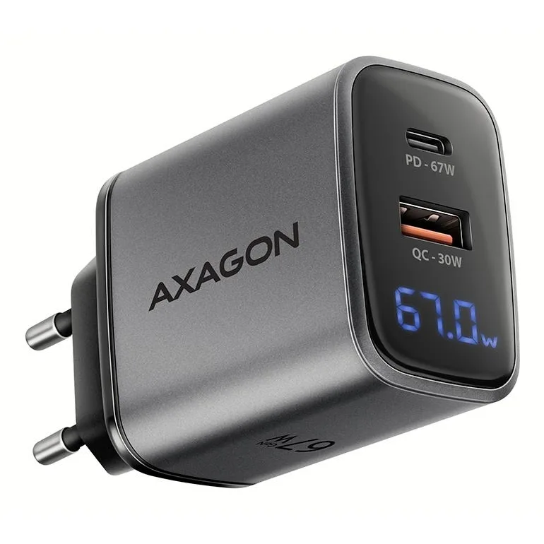 Axagon Φορτιστής Χωρίς Καλώδιο με Θύρα USB-A και Θύρα USB-C 67W Power Delivery / Quick Charge 3.0 / Quick Charge 4+ / Quick Charge 2.0 / SuperCharge (ACU-PQ67D) - Image 1
