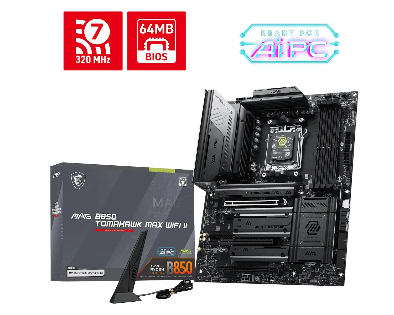 MSI MAG B850 TOMAHAWK MAX WIFI II Motherboard ATX με AMD AM5 Socket 7E62-015R - Image 1