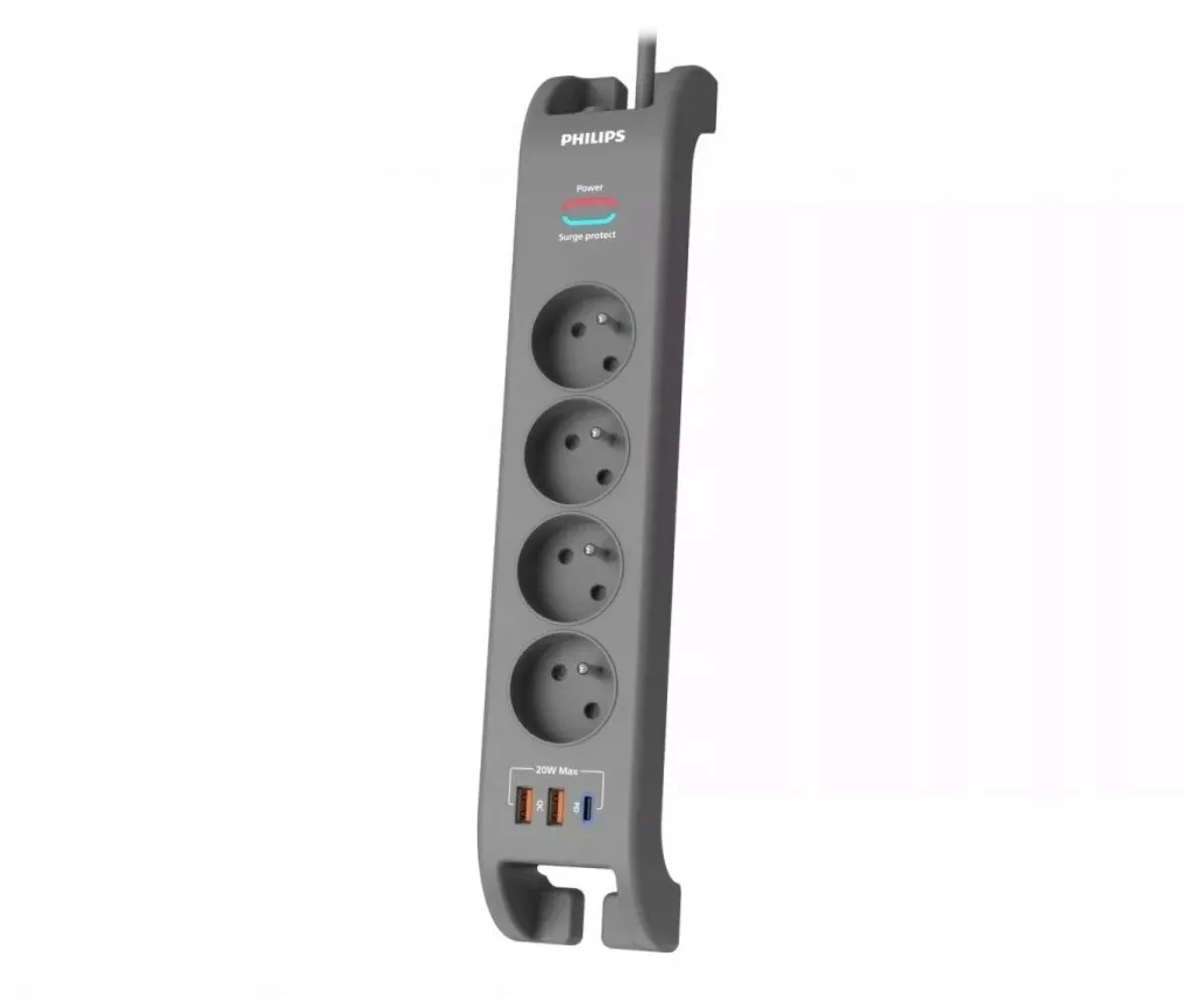 Philips Πολύπριζο Aσφαλείας 4 Θέσεων με USB-A, USB-C και Καλώδιο 2m - Image 1