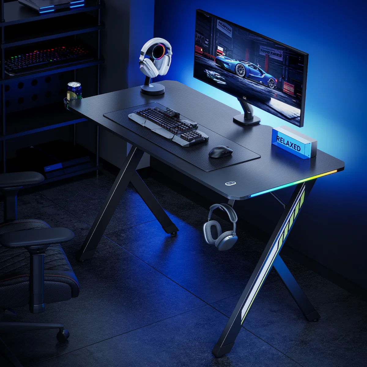 Γραφείο Gaming Rs102 Ξύλινο Μαύρο με LED & USB θύρες 120x60x75εκ. - Image 1