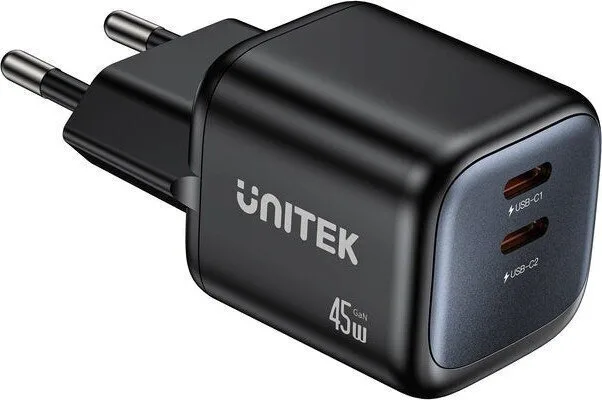 Unitek Φορτιστής Χωρίς Καλώδιο GaN με 2 Θύρες USB-C 45W Power Delivery Μαύρος (Zeno) - Image 1