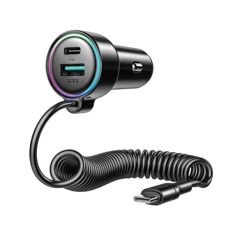 Joyroom Φορτιστής Αυτοκινήτου 90W Γρήγορης Φόρτισης με Θύρες: 1xUSB 1xType-C μαζί με Καλώδιο Type-C Μαύρο Χρώμα JR-CL07 - Image 1