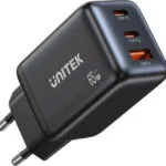 Unitek Φορτιστής Χωρίς Καλώδιο GaN με Θύρα USB-A και 2 Θύρες USB-C 65W Power Delivery Μαύρος (Zeno)