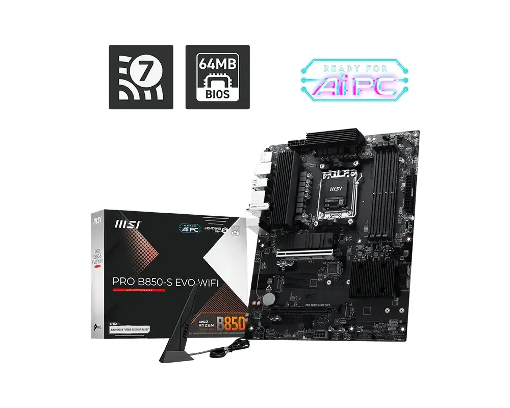 MSI PRO B850-S EVO WIFI Motherboard ATX με AMD AM5 Socket 7E97-001R - Image 1