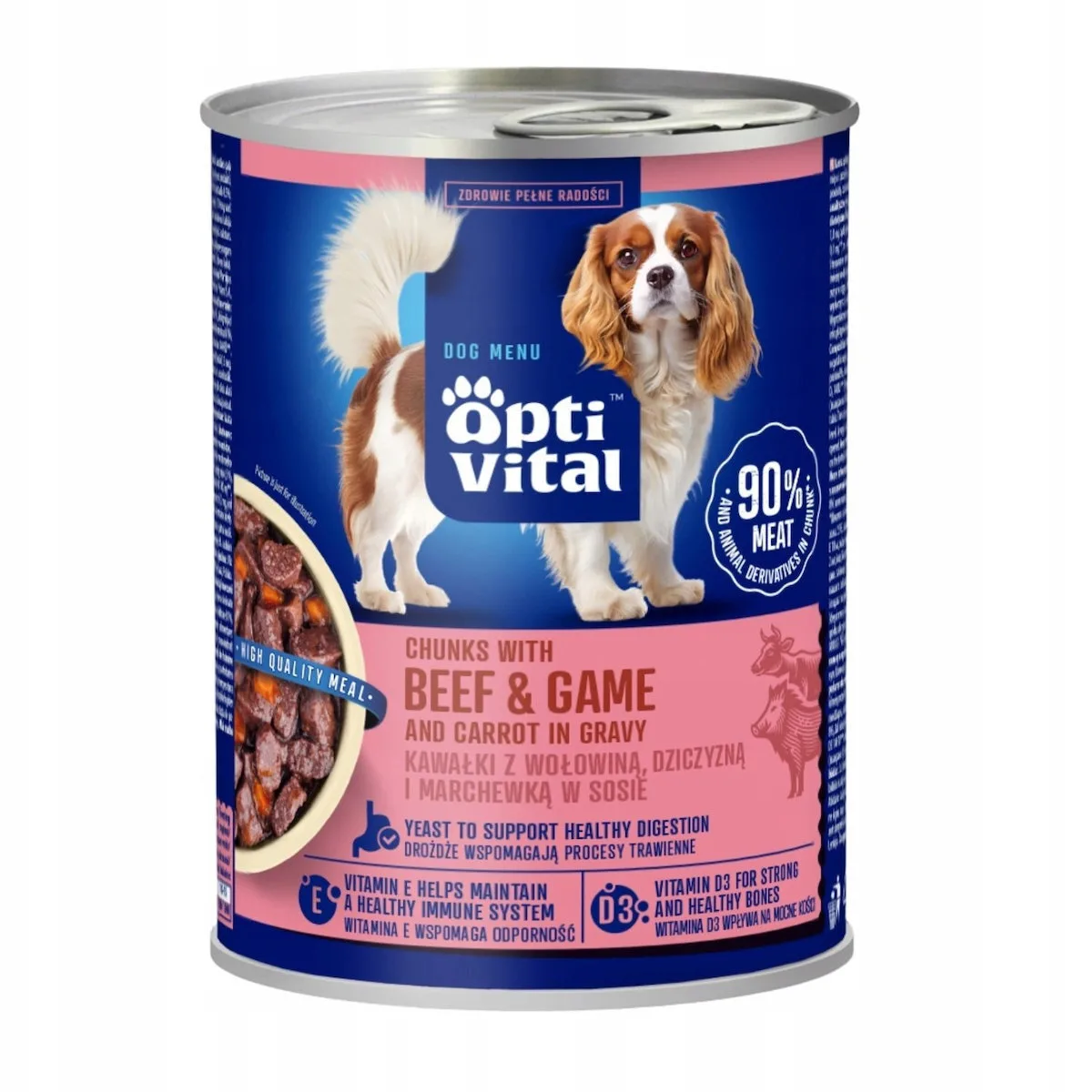 Reno Optivital Can Juicy Pieces Adult Dogs Beef Venison In Sauce 415g - Image 1
