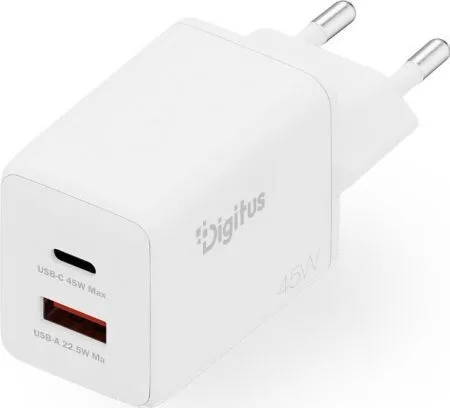 Digitus Φορτιστής Χωρίς Καλώδιο GaN με Θύρα USB-A και Θύρα USB-C 45W Λευκός (DA-10302) - Image 1