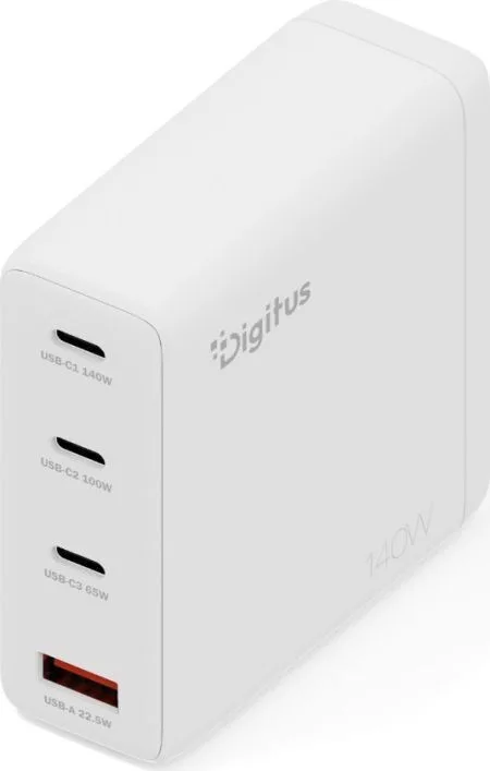Digitus Φορτιστής Χωρίς Καλώδιο GaN με Θύρα USB-A και 3 Θύρες USB-C 140W Λευκός (DA-10305) - Image 1