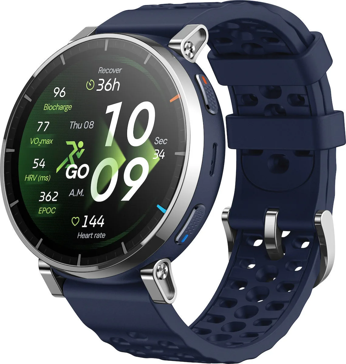 Amazfit Active 3 Premium Stainless Steel 45mm Αδιάβροχο Smartwatch με SIM και Παλμογράφο (Μπλε) - Image 1