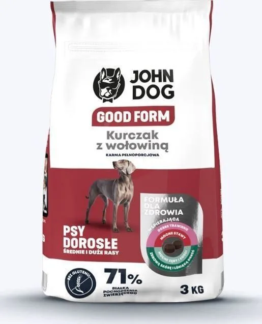 John Dog Good Form 3kg Ξηρά Τροφή για Ενήλικους Σκύλους Μεσαίων & Μεγαλόσωμων Φυλών με Κοτόπουλο και Βοδινό - Image 1