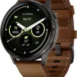 Garmin Venu 4 Stainless Steel 45mm Αδιάβροχο Smartwatch με Παλμογράφο (Slate with Brown Leather Band)