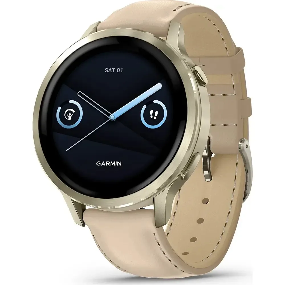 Garmin Venu 4 Stainless Steel 41mm Αδιάβροχο Smartwatch με Παλμογράφο (Lunar Gold with Bone Silicone Band and Light Sand Leather Band) - Image 1